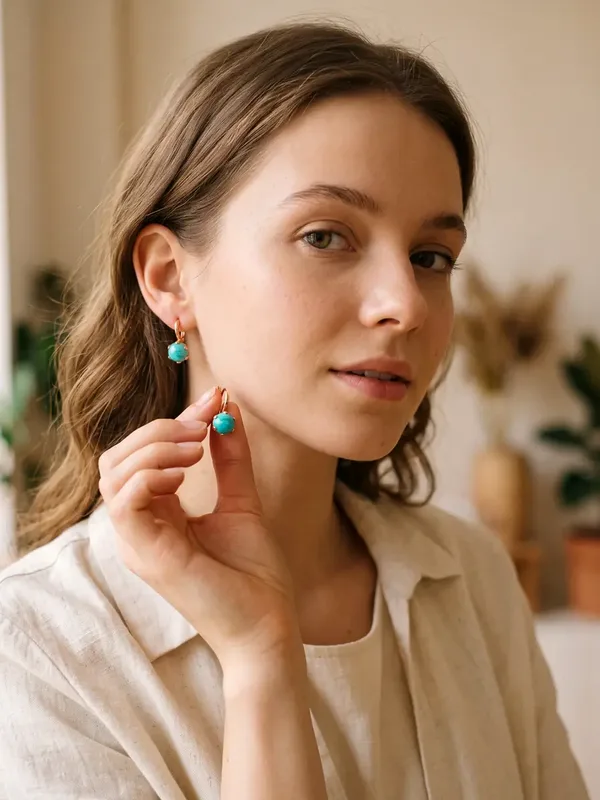 Серьги из серебра с бирюзой, золочение