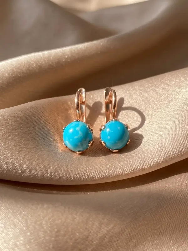 Серьги из серебра с бирюзой, золочение