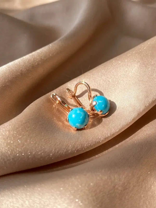 Серьги из серебра с бирюзой, золочение