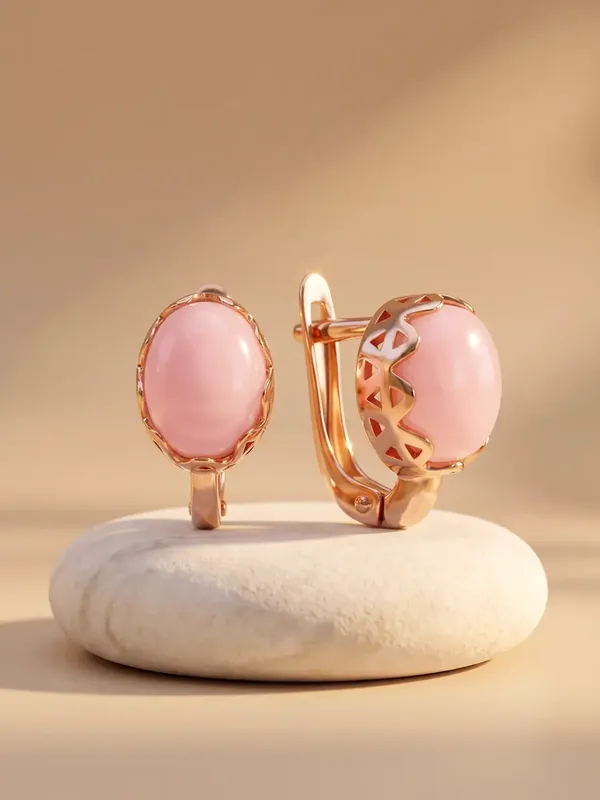Серьги из серебра с опалом, золочение