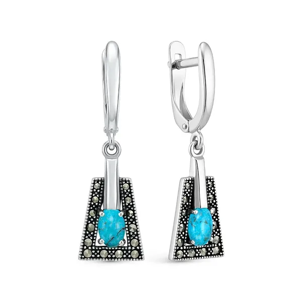 Серьги из серебра с бирюзой и марказитом, оксид