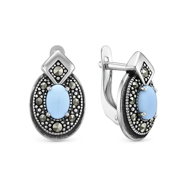 Серьги из серебра с опалом и марказитом, оксид